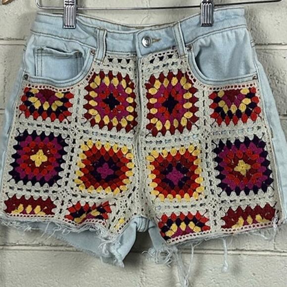 SO Denim Crochet Shorts Light Blue size 26(3) - Picture 7 of 8